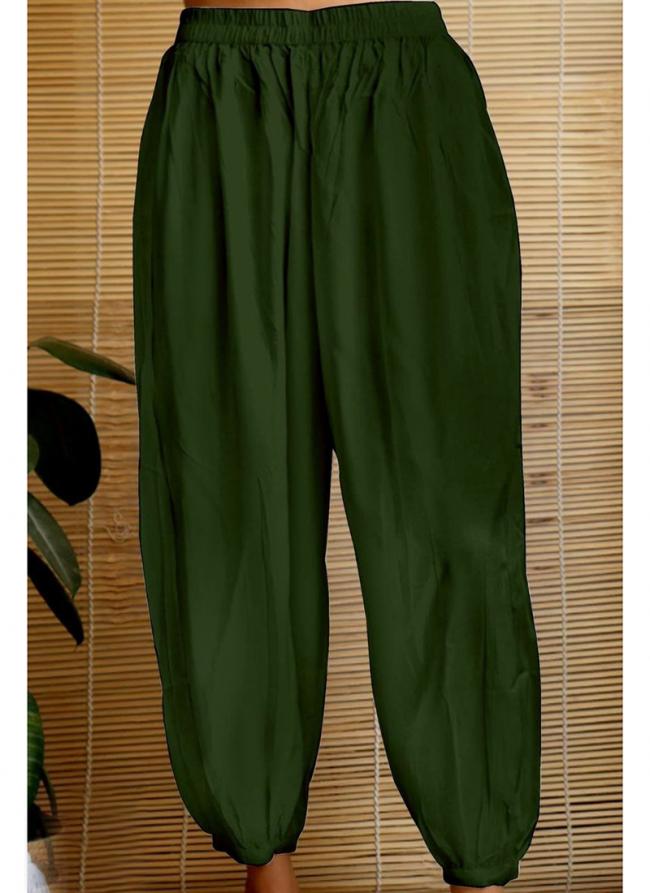 Rayon Green Casual Wear Plain Afghani Pant